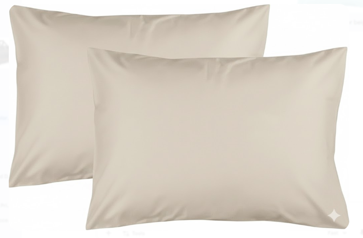 FEATHER & STITCH NEW YORK 100% Cotton 2 Piece King Pillow Cases, 300TC Ultra-Soft Pillowcases with Envelope Closure, Wrinkle- Fade- Stain Resistant - 20x40 inches (King/Pillowcase, Beige)