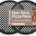 Bakken- Swiss Non-Stick Pizza Pan with Holes - 13-Inch Perforated Pizza Crisper Carbon Steel Pizza Pan - 2 Round Pizza Trays - PFOA PFOS and PTFE Free