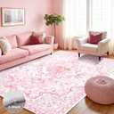 Pink Bow Rug for Bedroom Girls,3x5 Nursery Rugs for Living Room with Soft Low Pile, Cute Vintage Non Slip Washable Rug for Nursery Kids Playroom Dining Room College Dorm Girl