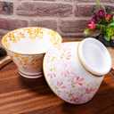 14.5oz Japanese Ceramic Bowls Set of 4, Hand-Painted Leaf Pattern Porcelain Rice Bowls with Vintage Gold Rim, Small Noodle & Soup Bowls for Asian Cuisine, Microwave & Dishwasher Safe, 4 Colors