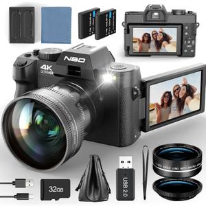 48MP Digital Cameras for Photography with WiFi & App Control,4K Autofocus Vlogging Camera for YouTube with 16X Zoom, Anti-Shake, 32GB TF Card, Dual Batteries, 52mm Wide Angle & Macro Lens (S100-WM)