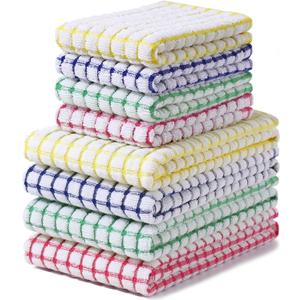 Homaxy Kitchen Towels and Dishcloths Set, 16 x 25 and 12 x 12 Inches, Set of 8 Cotton Terry Kitchen Dish Towels, Super Soft and Absorbent Dish Cloths, Blue/Yellow/Red/Green