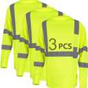 Safety Shirt Long Sleeve High Visibility Reflective Breathable T Shirt for Work Warehouse Construction Class 3 (X-Large)