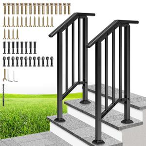 VIVOHOME 2-Pack 2 Step Galvanized Steel Hand Rails for Outdoor Steps  Black Oval and Safety Balusters Exterior Railing for Porch, Deck, or Indoor Stairs, Complete Installation Kit