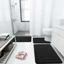 Buganda Bathroom Rug and Mat Set, 2 Piece Memory Foam Bath Mat Set, Machine Wash Dry, Soft Non Slip Absorbent Bath Rug for Bathroom, Shower and Tub (30" x 20"+24" x 16", Black)
