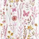 Watercolor Floral Shower Curtain, Pink Flowers Butterfly Plant Leaves Shower Curtains, Cute Botanical Boho Cottagecore Waterproof Polyester Fabric Bathroom Curtain Set with 12 Hooks, 72x72 Inch