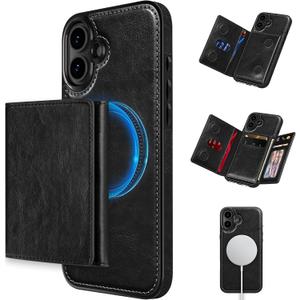 LOHASIC for iPhone 16 Plus Case Wallet, 6 Card Holder RFID Blocking Wallet, Compatible with MagSafe, Detachable Portfolio Back Classy PU Leather Phone Cover, 6.7 Inch - Black