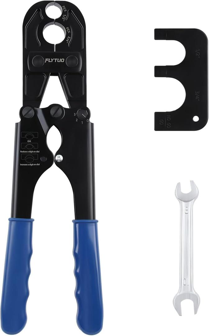 Flytuo 1/ 2" & 3/ 4" Combo PEX Crimping Tool for Copper Crimp Rings with Go/ No-Go Gauge, ASTM F1807 Standard Compliant