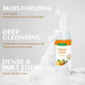 Turmeric Lemon Face Wash with Brush, Vitamin C Foaming Facial Cleanser, Turmeric Soap Lemon Soap Deep Clean with Coconut Oil, Foaming Facial Cleanser for All Skin, 150g/5.07 FL Oz