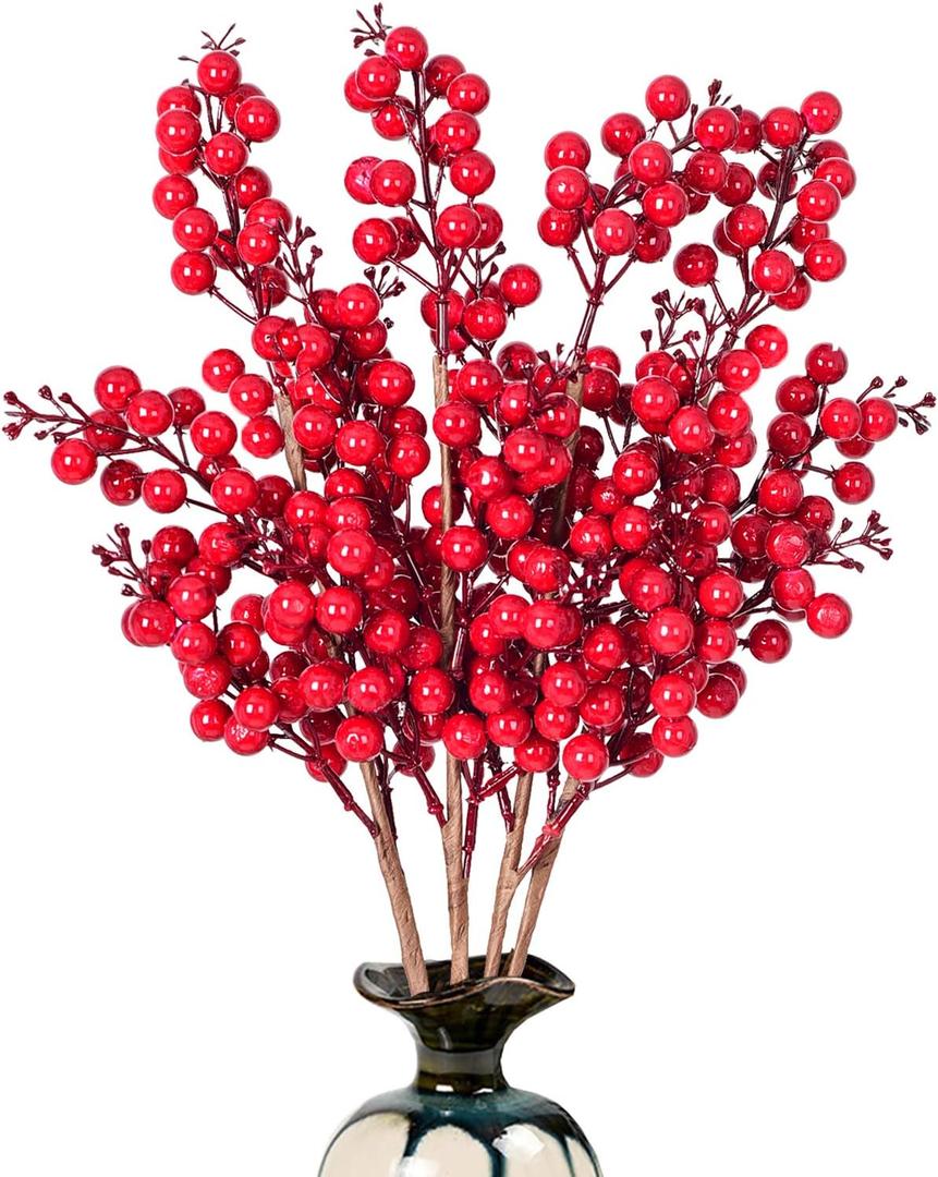 DearHouse 4 Pack Artificial Red Berry Stems Holly Christmas Berries for Festival Holiday Crafts and Home Decor, 19.5 Inches Burgundy Berry Floral Christmas Tree Decoration