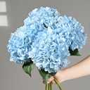 BLEUM CADE 4 Pcs Blue Hydrangea Artificial Flowers with Realistic Stems, 18In Large Fake Blue Flowers, Faux Flower for Home Party Decor Outdoor Wedding Bouquets Table Centerpieces Decoration