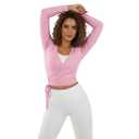 Women Ballet Pilates Wrap Tops Long Sleeve Tie Front Crop Shirts Y2K Dance Workout Yoga Going Out Tops