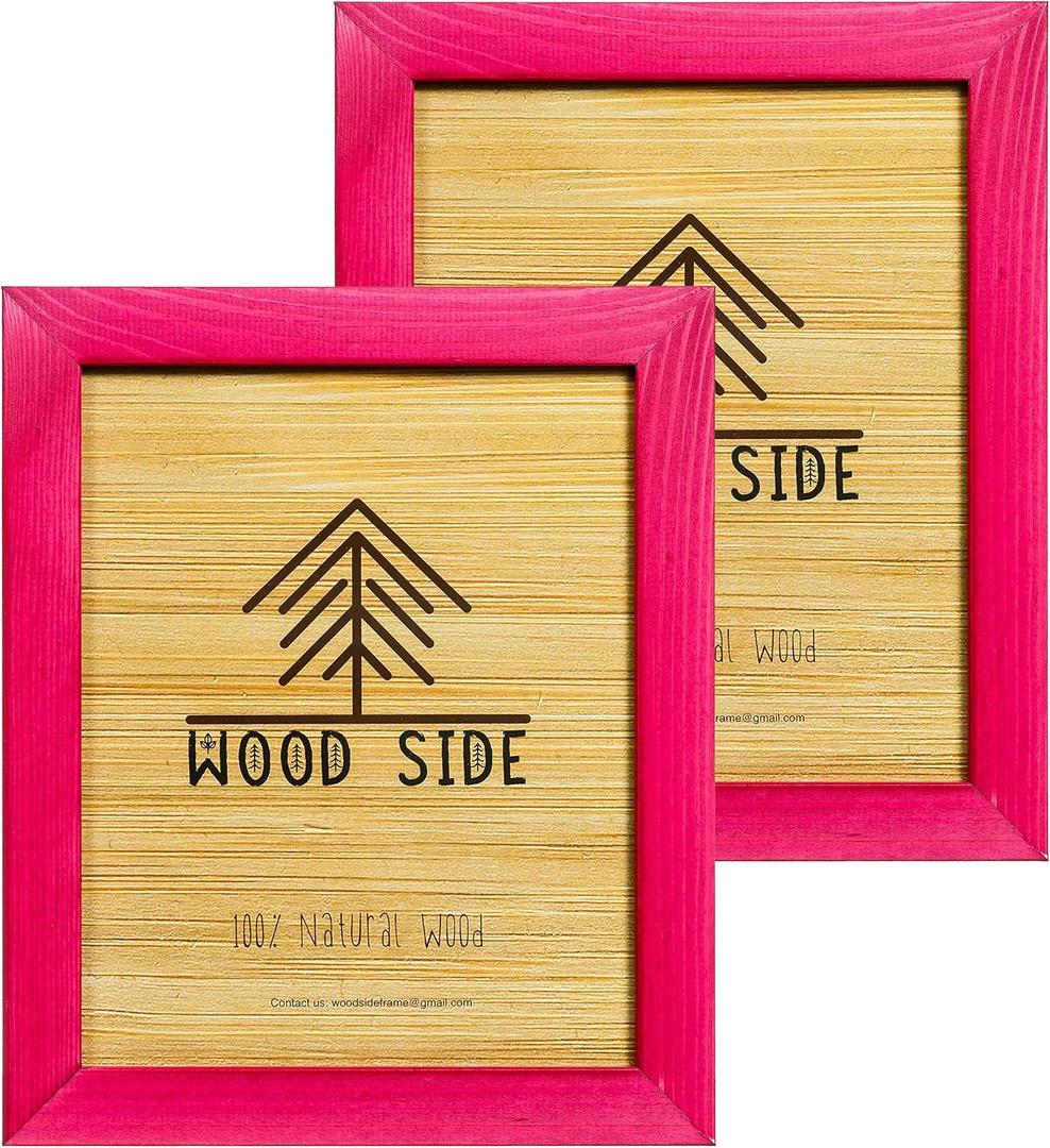 Rustic Wooden Picture Frame 8x10 - Pink - Set of 2, Natural Eco Solid Wood and High Definition Real Glass for Wall Mounting Tabletop Photo Frames