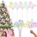 5pcs Set Macaron Color Christmas Decorations Picks, Pastel Woolen Candy Cane Christmas Tree Curly Picks, Christmas Tree Topper Decorations Home Vase Holiday Party Ornaments