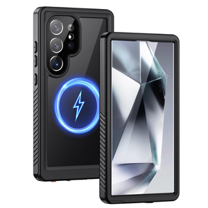 Lanhiem Magnetic for Samsung Galaxy S24 Ultra Case, IP68 Waterproof Dustproof, Builtin Screen Protector, Rugged Full Body Shockproof Cover for Galaxy S24 Ultra 5G 6.8 Inch, Black/Clear