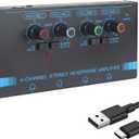 Horse Headphone Amp Amplifier, 4-Channel Metal Stereo Audio Amplifier, Mini Earphone Splitter, 1/4" 1/8" TRS/TS Audio Input and Output for Music Studio, DC 12V(Blue&Black)