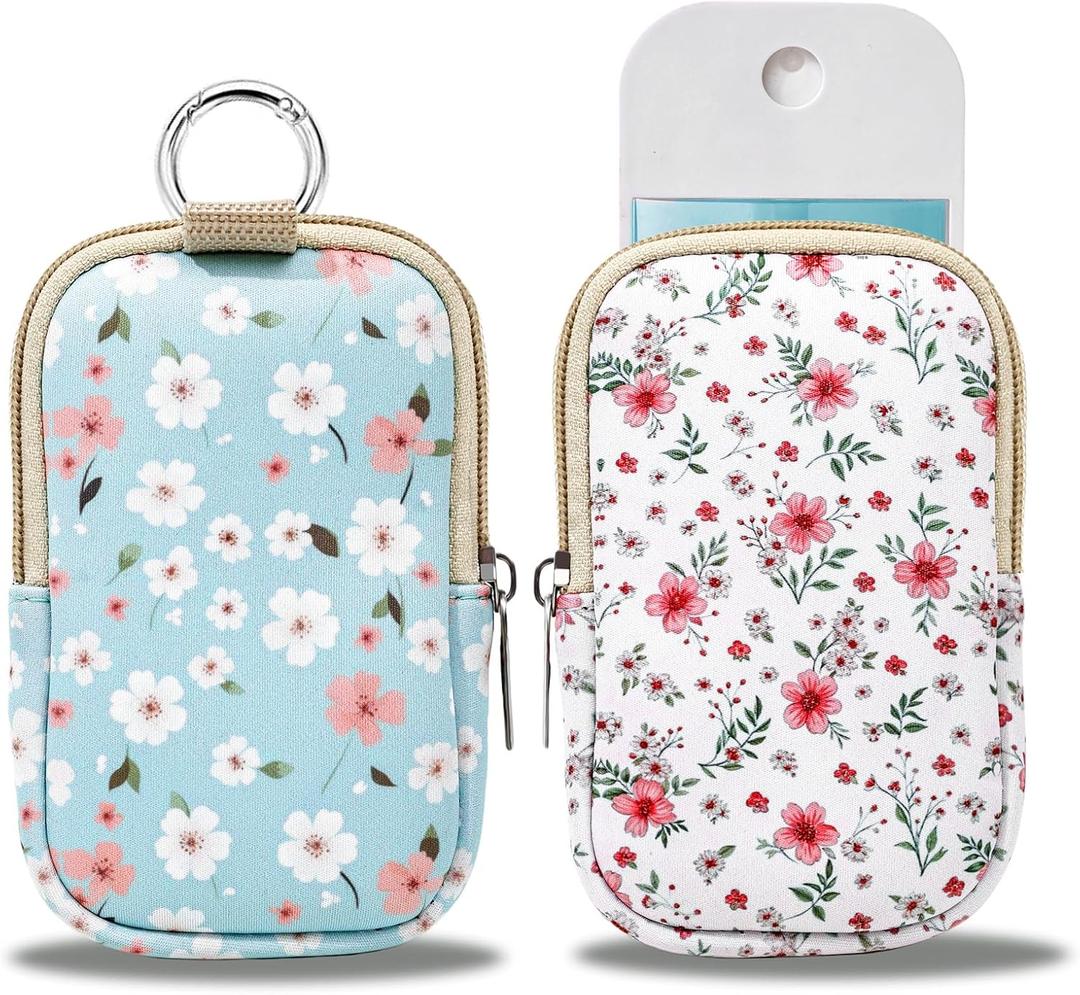 COOKOOKY 2 Pack Hand Sanitizer Spray Case Compatible with Touchland, Hand Sanitizer Holder, Mini Zippered Pouch, Small Makeup Bag for Women Friends Girls Gifts Idea (Green)