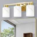 3-Light Bathroom Light Fixtures, Modern Vanity Lights, Gold Metal Wall Lamp with White Marble Glass for Bathroom, Mirror, Living Room, Bedroom, Cabinet, Porch, Hallway, E26 Base