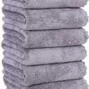 MOONQUEEN 6 Pack Premium Hand Towels - Quick Drying - Microfiber Coral Velvet Highly Absorbent Towels - Multipurpose Use as Hotel, Bathroom, Shower, Spa, Hand Towel 16 x 28 inches (Light Grey)