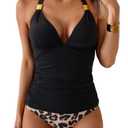 B2prity Halter Tankini Swimsuit for Women Tummy Control Two Piece Bathing Suit V Neck Swimwear with Shorts (XL)