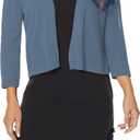 Satuun Women's 3/4 Sleeve Bolero Shrugs Lightweight Open Front Cropped Cardigan Sweaters, Large, Summer-airy Blue