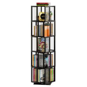 BAMEOS Solid Wood Rotating Bookshelf Tower 5 Tier360Storage Spinning Bookcase, Black Cube Corner Bookshelf for Office,Bedroom and Living Room