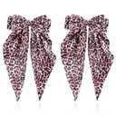 2Pcs Leopard Print Hair Bow Clips, Long Tail Ribbon Satin Leopard Big Metal Hair Bow Barrettes Ponytail Styling Accessories for Women Girls, Red Cheetah Print