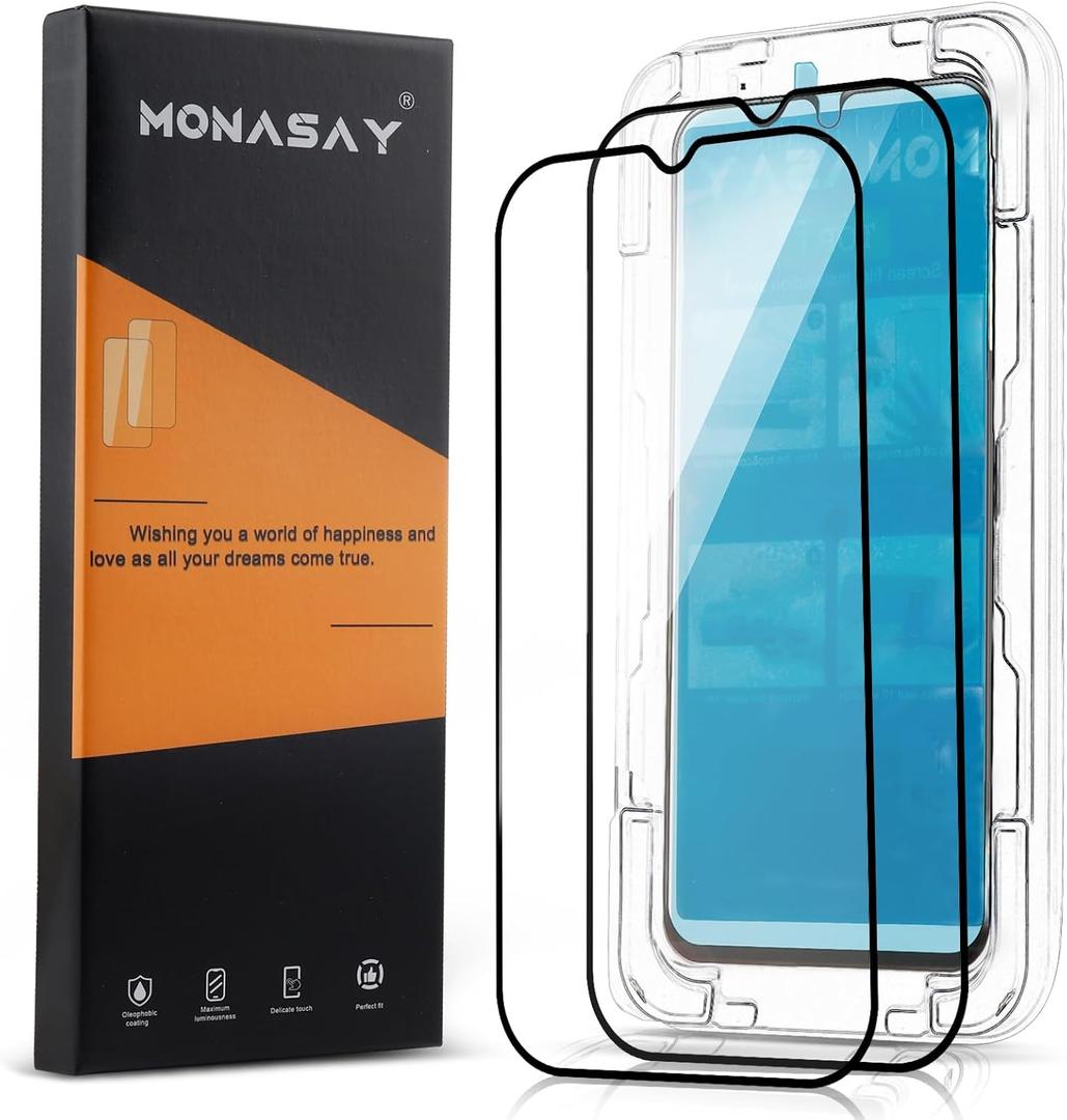 MONASAY Glass Screen Protector [2 Pack] Fit for Samsung Galaxy A15 6.5 inch[Easy Installation] HD Tempered Screen Film with Frame Full Coverage Case Friendly (Clear)