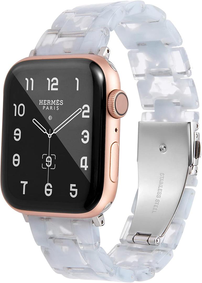 HOPO Compatible With Apple Watch Band 49mm 46mm 45mm 44mm 42mm 41mm 40mm 38mm Thin Light Resin Strap Bracelet With Stainless Steel Buckle Replacement For iWatch Series SE Series 10 9 8 7 Ultra 6 5 4 3 2 1 for Women Men (Clear Blue)