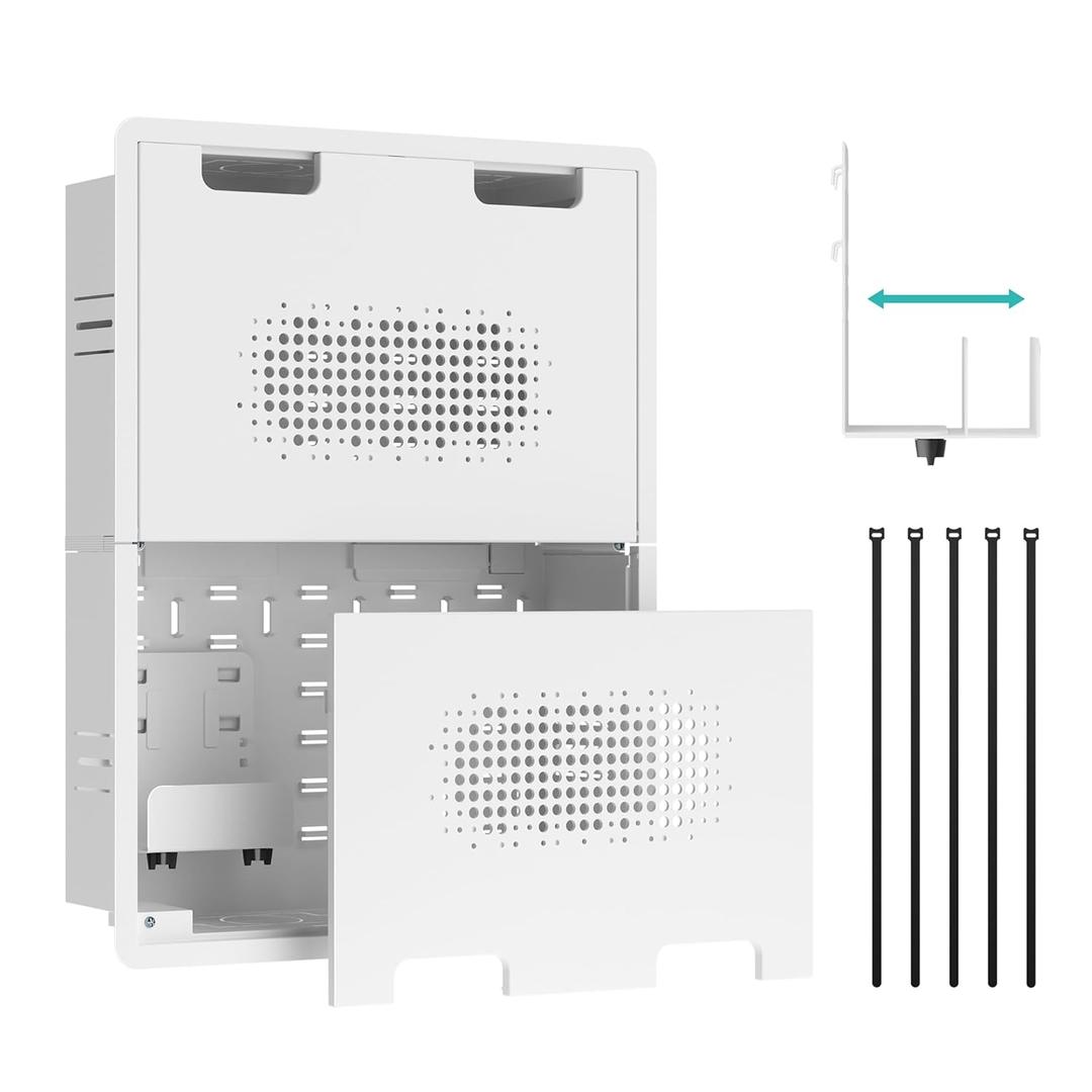 17" in-Wall Media Box, Recessed Outlet Wall Box, Structured Media Enclosure for One Connect & Network Switches, Works with Fire TV Stick & Samsung -Friendly Cable Management Kit