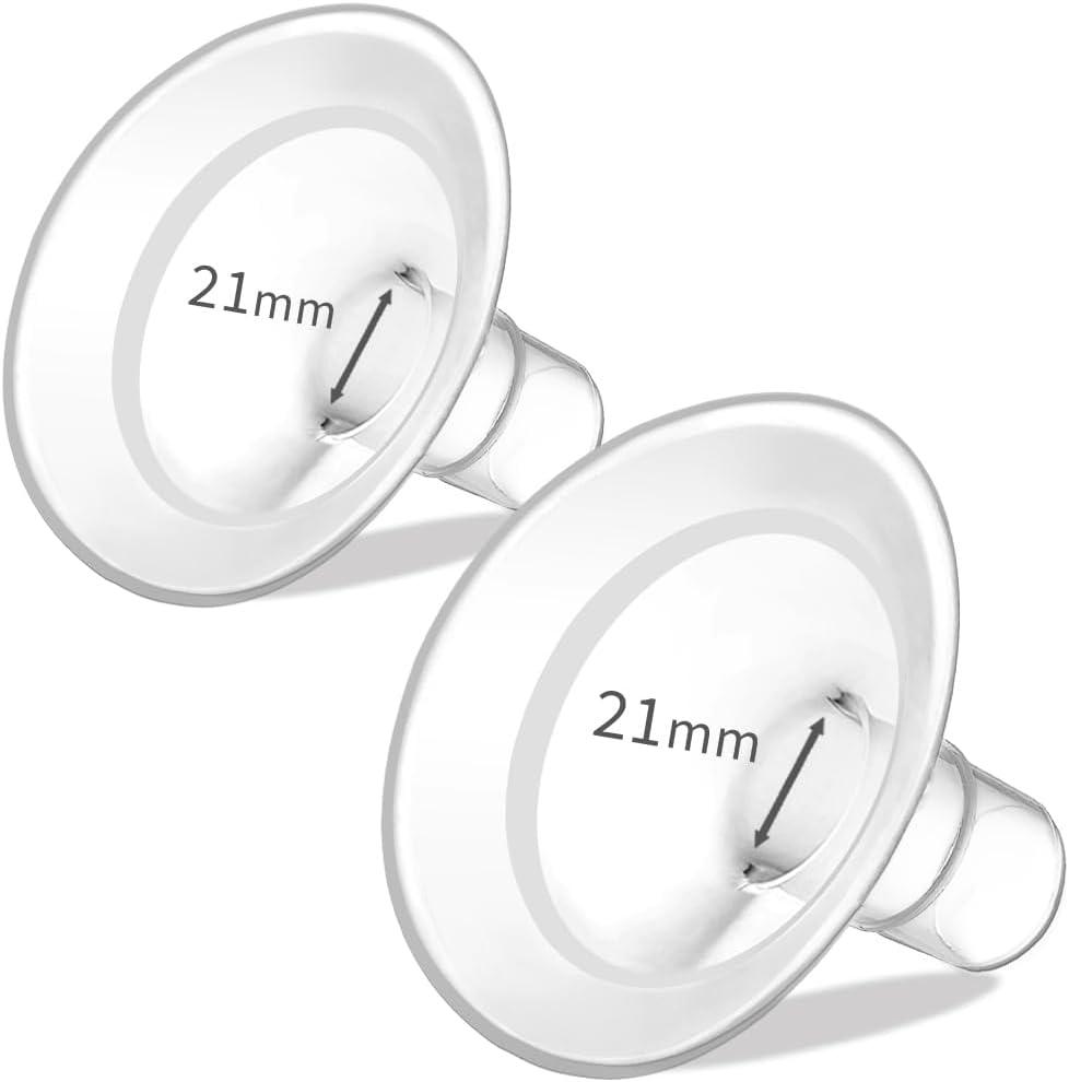 PumpMom-us 21mm Soft Rim Flanges Compatible with Medela Breast Pump PersonalFit, Freestyle, Maxflow, Freestyle Flex Swing Maxi Connectors, Replace 21 Flange Accessories with Wider Opening Angle