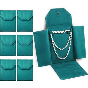 Kenning 6 Pcs Velvet Necklace Jewelry Display Folder Travel Necklace Organizer Women Pearl Jewelry Pouch Gift Bag(Green)