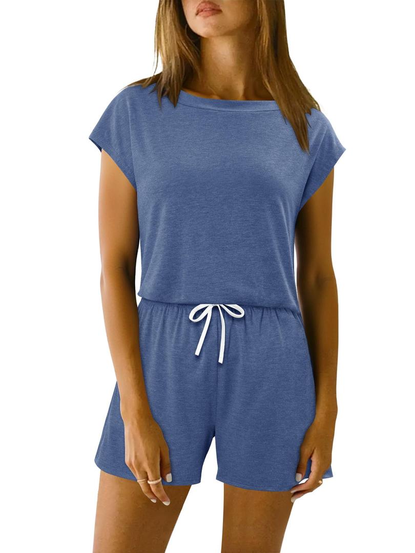 KISSMODA Women's Drawstring Waist Loose Fit Loungewear Set with Pockets (Blue, S)