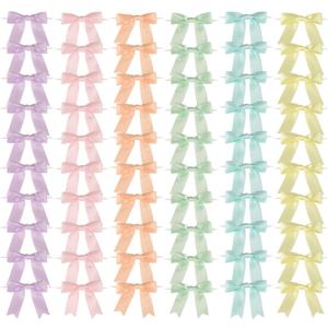 Meseey 60 Pcs Pastel Rainbow Satin Ribbon Bows with Twist Tie 2.5 Inch Pretied Premade Colored Craft Bows for Gift Wrapping Basket Wedding Baby Shower Brithday Party (2.5, Pastel)