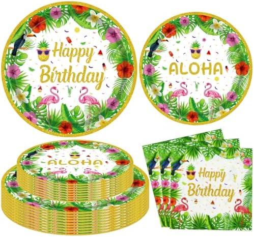 60PCS Tropical Luau Party Supplies Hawaiian Luau Party Decorations Beach Aloha Birthday Decorations Beach Birthday Pool Supplies Hawaiian Themed Tableware Set - Tropical Plates Aloha Napkins Serves 20