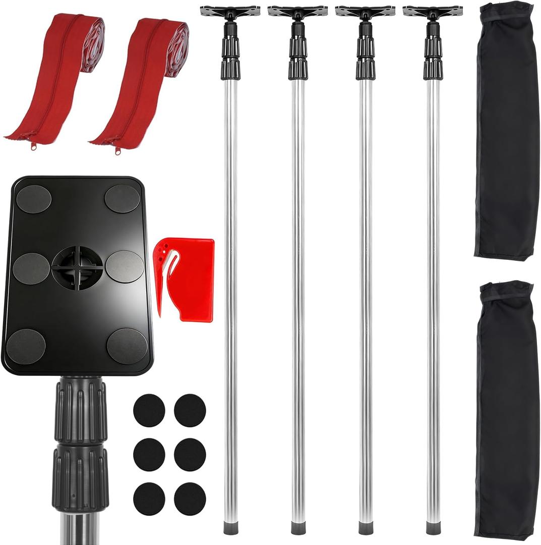 10FT Dust Barrier Poles Kit, 4 Pack, Extendable, 2 Zippers & Carry Bag
