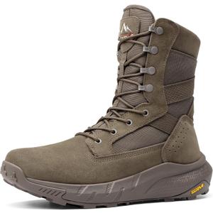 NORTIV 8 Men's Breathable Tactical Military Work Boots Side Zipper Leather Lightweight Hiking Motorcycle Combat Boots 8 Inches Peakforce (Olive)