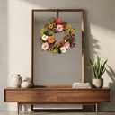 Nearly Natural 24in Artificial Peony Wreath Multicolor Faux Floral Spring Wreath for Front Door, Indoor Wall Decor, and Dining Table Centerpiece