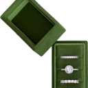 BLUTETE Rectangle 3 Slots Italian Velvet Jewelry Box Engagement Wedding Photo Ring Box Keepsake Box Triple Ring Gift Box (Olive Green)
