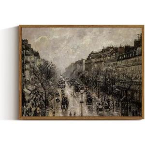 VIYYIEA Framed Canvas Wall Art Home Decor for Living Room Classical Cityscape Artwork Wall Decorations Vintage Oil Painting Prints Parisian Street Wall Decor Bathroom Wall Pictures Farmhouse 30x20in