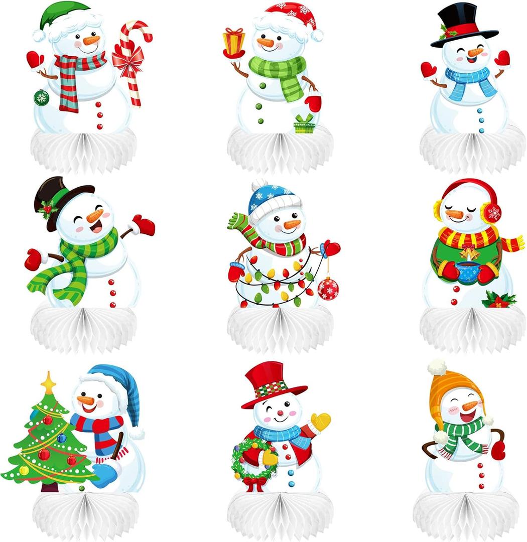 9 Pieces Christmas Honeycomb Centerpieces Table Decorations, Snowman Merry Xmas 3D Honeycomb Table Decorations for Christmas Winter Holidays Dining Room Table Party Supplies Favors