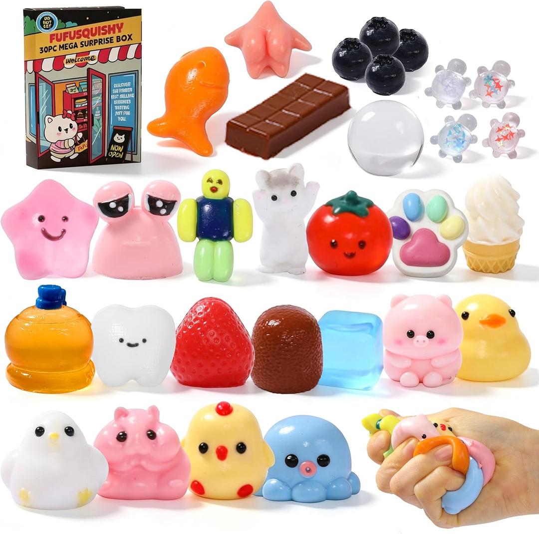 FUFUSQUISHY 30Pcs taba Squishy Toys Party Favors for Kids 4-8 8-12 Silicone Stress Relief Fidget Toys Treasure Box Classroom Birthday Xmax Gifts fufu Squishy