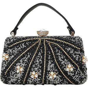 CORIOS Women's Evening Bag Rhinestone Clutch Bag Pearl Beaded Shoulder Bag Sparkly Crystal Handbag Bridal Wedding Purse (Black)