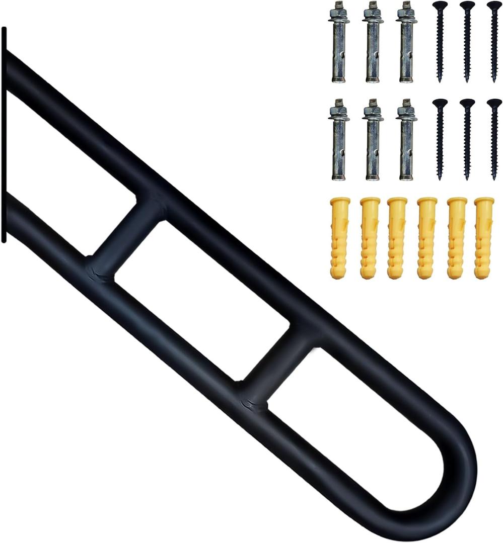 Stair Handrails for Outdoor Steps, U-Shaped Hand Railings for 1-3 Steps,Wall Mounted Stair Railing with 2 Anti-Skid Crossbar for Kids, Elderly, Pregnant Women, Disabled (U Shape1 Pack)