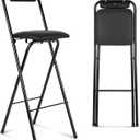 Thyle 1 Pcs Folding Bar Stool with Backrest, Tall Foldable Stool Chair Portable High Folding Bar Chair Counter Height Seat Leather Padded for Kitchen Island Shop Cafe Dining Room Black (29.5 Inch)