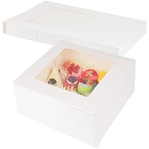 WAYASDCU 3 Piece Cardboard White Cake Boxex | 14 x 14 x 9 Inch | Large Bakery Boxes | Disposable Cake Containers | with Window | White Boxes