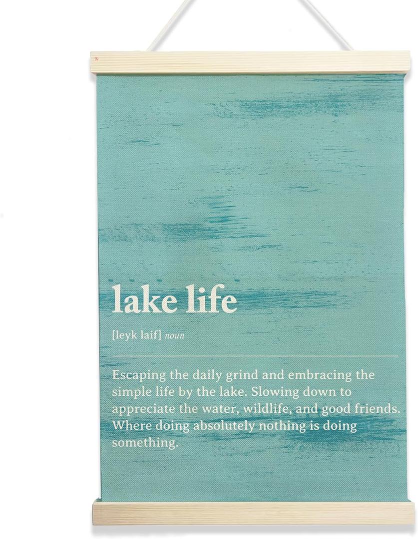 NQDWX Lake Life Hanging Flag - Rustic Cabin Wall Decor, 12x18 Inch Wooden Frame Banner, Gift for Cottage & Fishing Enthusiasts. (161)