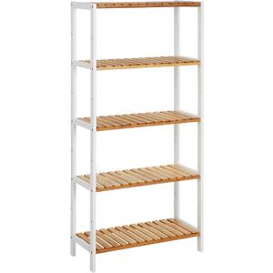 SONGMICS Bamboo Storage Shelf, 5-Tier Shelving Unit, Multifunctional, in The Entryway, Bathroom, Living Room, Balcony, Kitchen, 10.2 x 23.6 x 51.2 Inches, Cloud White and Light Bamboo UBCB35WN