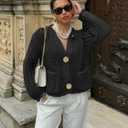 Saodimallsu Womens Button Up Sweaters Fall Chunky Knit Cropped Trendy Crewneck Loose Cardigan with Pockets (Small, Black)