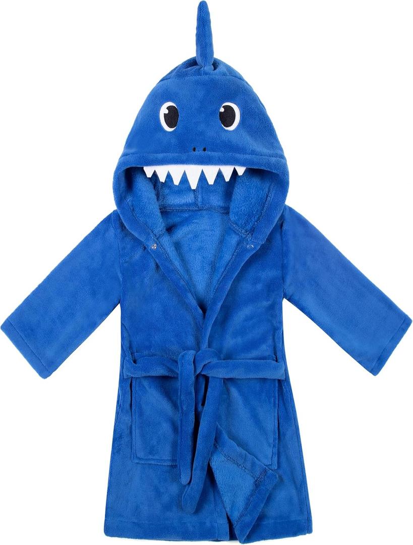 Kids Boys Girls Shark Soft Hooded Bathrobe Toddler Robe with Animal Hood